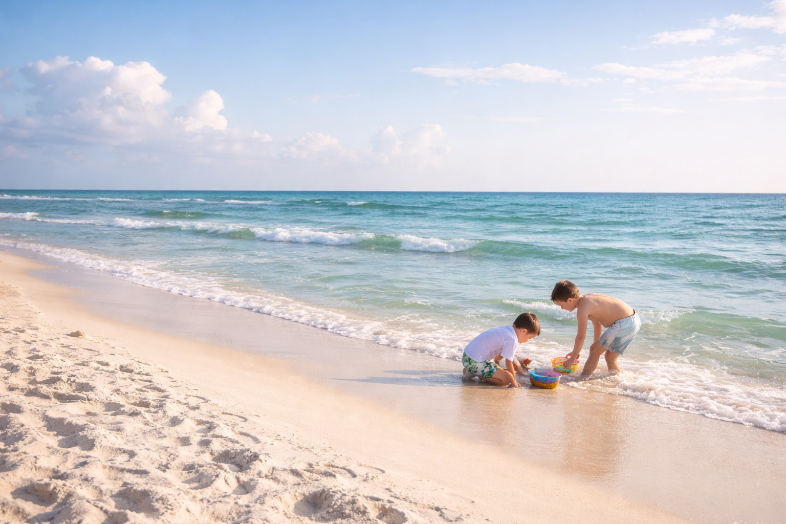 Children playing at the beach — healthy skin under the sun
